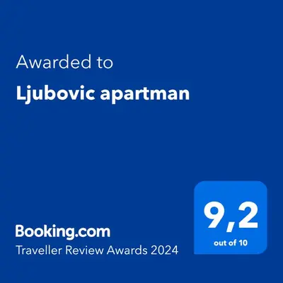 a blue screen with the text awarded to luxuriousascistarma at Ljubovic apartman in Podgorica