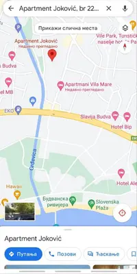 a map showing the approximate location of the apartment dwellings at Apartment Joković in Budva