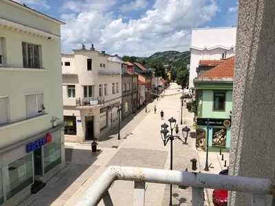 a view of a street in a city with buildings at Apartment TARGET in Cetinje