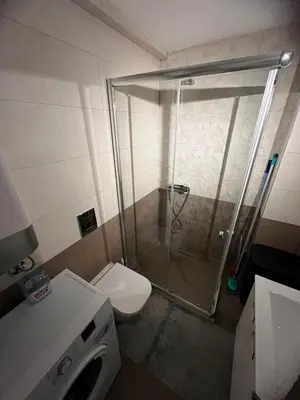 a bathroom with a shower and a toilet and a sink at Apartments Meri in Dobra Voda