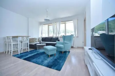 a living room with a couch and chairs and a table at Apartment Andrea in Budva
