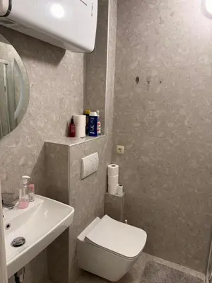 a bathroom with a white toilet and a sink at apartman Natali in Budva