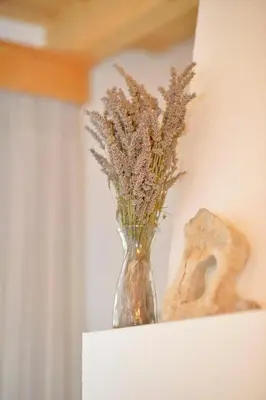 a vase with flowers in it sitting on a shelf at Forest house in Cetinje