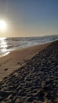 a beach with footprints in the sand and the ocean at Lemon Tree in Ulcinj