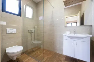 a bathroom with a toilet and a sink and a shower at Villa Andrea 1 in Budva