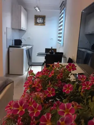 a living room with a table with flowers on it at Apartments Stankovic & Boat tours in Virpazar