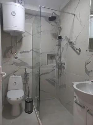 a bathroom with a shower and a toilet and a sink at Apartments Stankovic & Boat tours in Virpazar