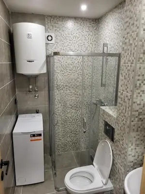 a small bathroom with a toilet and a shower at Lux Apartmani Bajova in Cetinje