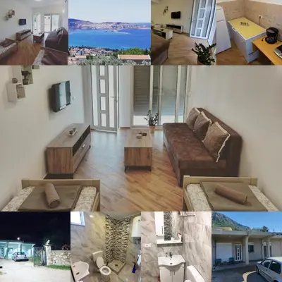 a collage of four pictures of a living room at Studio Apartman Susanj Bar in Bar