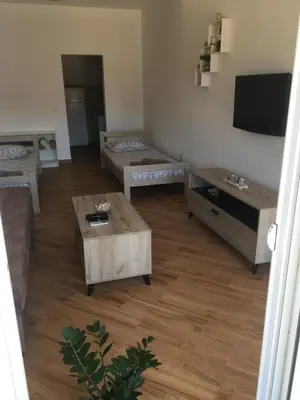 a living room with two beds and a coffee table at Studio Apartman Susanj Bar in Bar