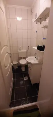 a small bathroom with a toilet and a sink at Apartmani Paradise in Sutomore