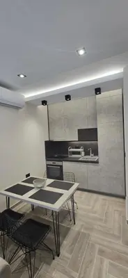 a kitchen with a table and chairs in a room at Deluxe Apartmani Vila Pejovic Sutomore in Sutomore