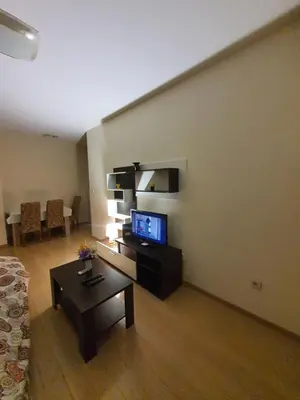 a living room with a couch and a tv at Clarissa apartment City Kvart in Podgorica