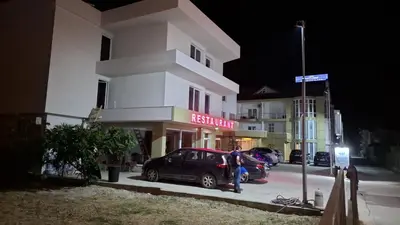 a car parked in front of a building at night at Titi Luxury&Spa in Ulcinj