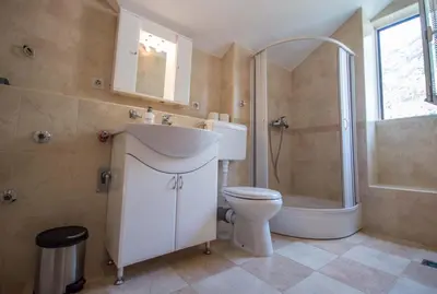 a bathroom with a sink and a toilet and a shower at Apartments Radimir in Kotor