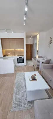 a living room with a couch and a table at Adrijana Apartments in Ulcinj