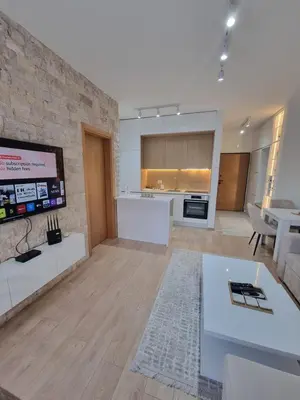 a large living room with a couch and a tv at Adrijana Apartments in Ulcinj