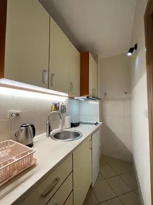 a kitchen with a sink and a counter top at Apartman Filip in Podgorica