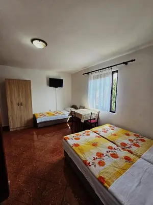 a bedroom with two beds and a tv in it at Apartmani MIM in Bar