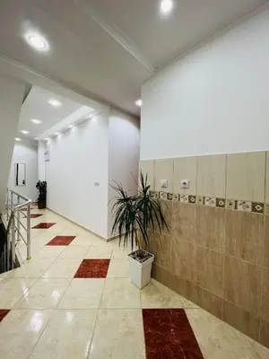 a hallway with a white wall and a potted plant at Keno & Keon in Ulcinj