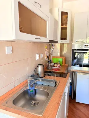 a kitchen with a sink and a microwave at El Sol Apartmani in Bar