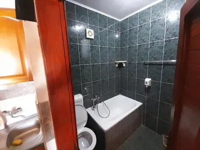 a bathroom with a toilet and a sink and a shower at Apartmani Ličina in Becici