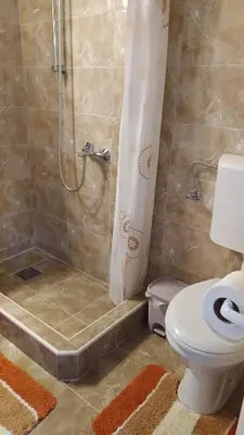 a bathroom with a shower with a toilet and a sink at FLAT FOR RENT MARINOVIC in Budva