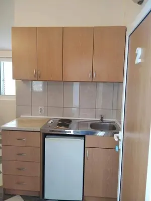 a small kitchen with a stove and a sink at Daco22 in Becici