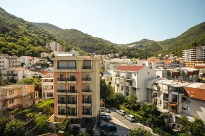 an aerial view of a city with buildings at Hotel Vladimir in Budva