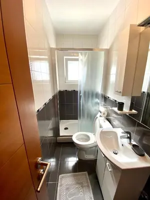 a bathroom with a toilet and a sink and a shower at Apartments Popović in Budva