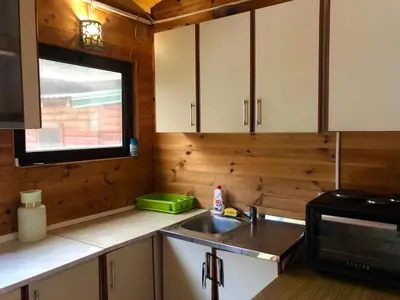 a kitchen with a sink and a microwave at Masa L13 Stasa L14 in Ulcinj