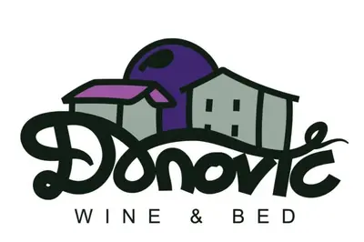 a logo for a wine and red restaurant with a house at Bed & Wine Djonovic in Virpazar