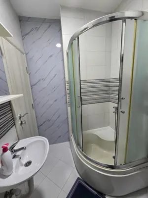 a bathroom with a shower and a sink at Apartman Tološi in Podgorica