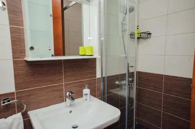 a bathroom with a sink and a shower at Sea view apartment in Kotor ! Apartment Popica in Kotor