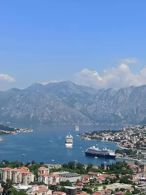 a large cruise ship in a large body of water at LANA Sea View Apartment in Kotor