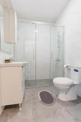 a bathroom with a shower and a toilet and a sink at Viewpoint Villa in Budva