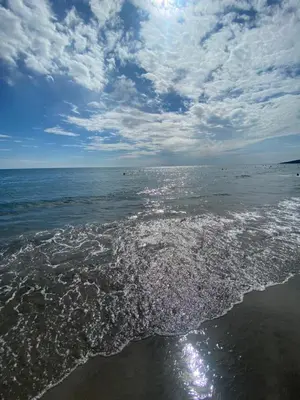 a view of the ocean from the beach at Crown Apartment in Ulcinj