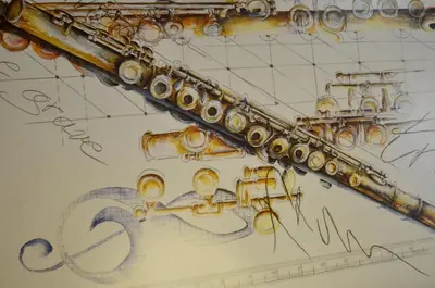 a drawing of a saxophone on a drawing at Apartment OAZA in Kotor