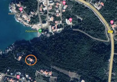 a map of a beach with a orange circle in the water at STONE HOUSE “MEDITERRANEO” in Bar