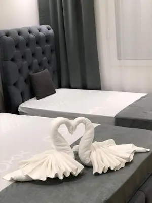 two swans making a heart on two beds at Apartments Long Beach in Ulcinj