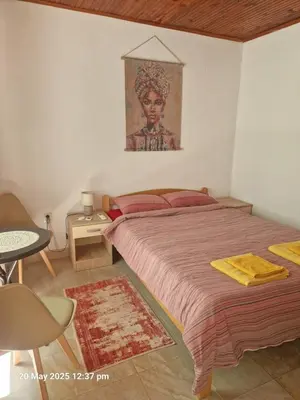 a bedroom with a bed and a painting on the wall at Bond studios- Old town in Kotor