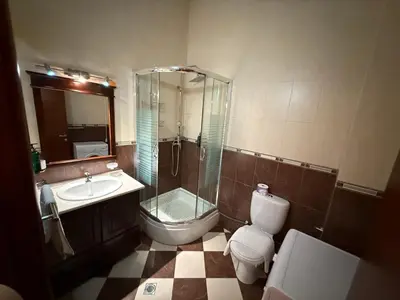 a bathroom with a shower and a toilet and a sink at Villa Roselina By Beatrix in Budva