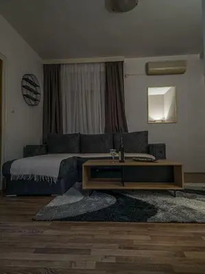 a living room with a couch and a coffee table at Olive's apartment in Podgorica