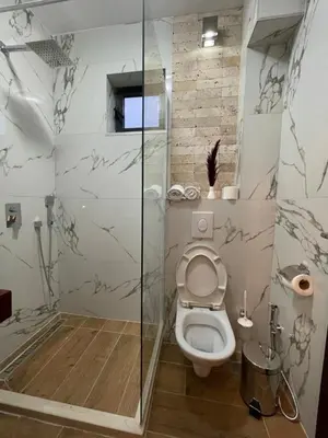 a bathroom with a toilet and a shower at Apartments Miri in Ulcinj