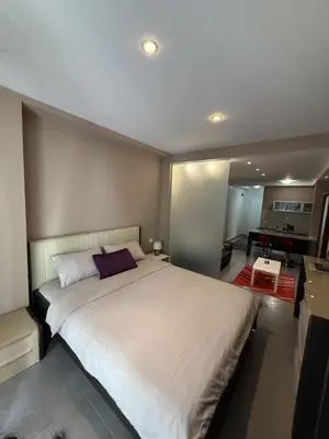 a bedroom with a large bed and a piano at Splendid Luxury Apartments in Budva
