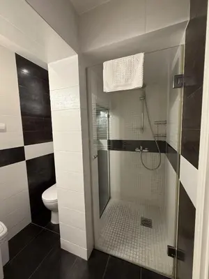 a bathroom with a shower and a toilet at Splendid Luxury Apartments in Budva