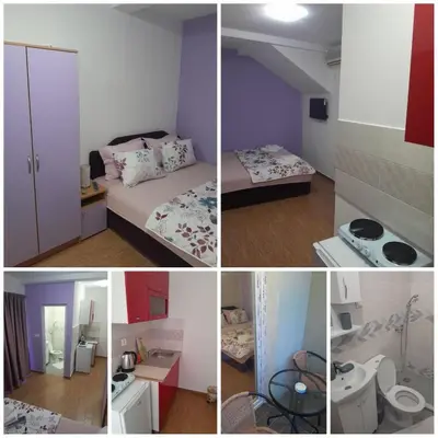 a collage of pictures of a bedroom with a bed at Perper in Sutomore