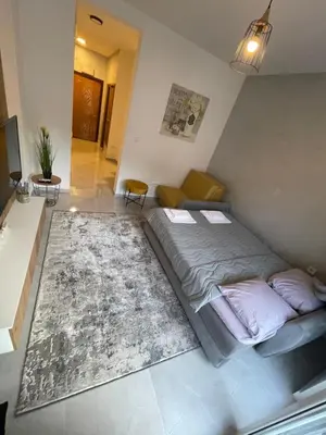a bedroom with a bed and a rug at Apartman Budva 07 in Budva