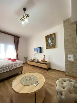 a living room with a bed and a coffee table at Skadar Lake Apartment -Anja in Vranjina
