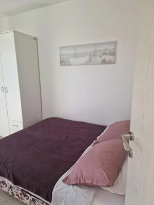 a bedroom with a bed and a picture on the wall at Marta apartment in Petrovac na Moru